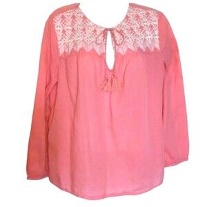 Cottagecore Dusty Rose Long Sleeve Top Fringe Embroidery M